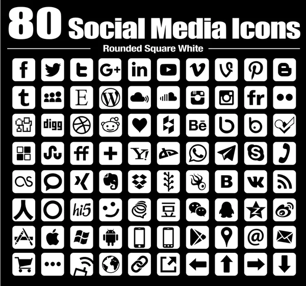 80 nuevos iconos cuadrados redondeados de redes sociales — Foto de Stock