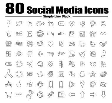 80 new Line Social media icons
