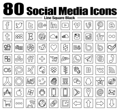 80 new Line square social media icons