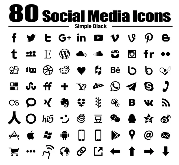 80 nuevos iconos planos de redes sociales —  Fotos de Stock