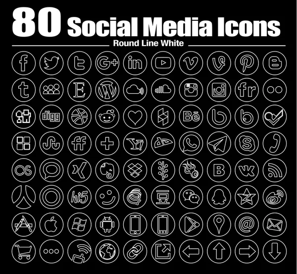 80 new Line circle social media icons — ストック写真