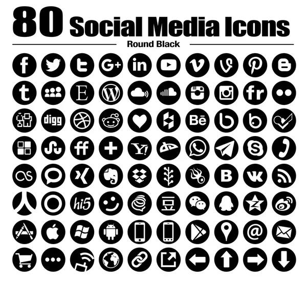 80 new Round social media icons — 图库照片