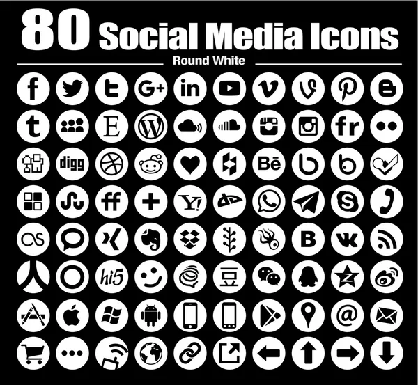 80 new Circle social media icons — Stockfoto