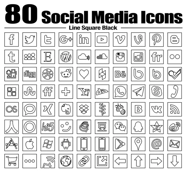 80 new Line square social media icons — Stockfoto