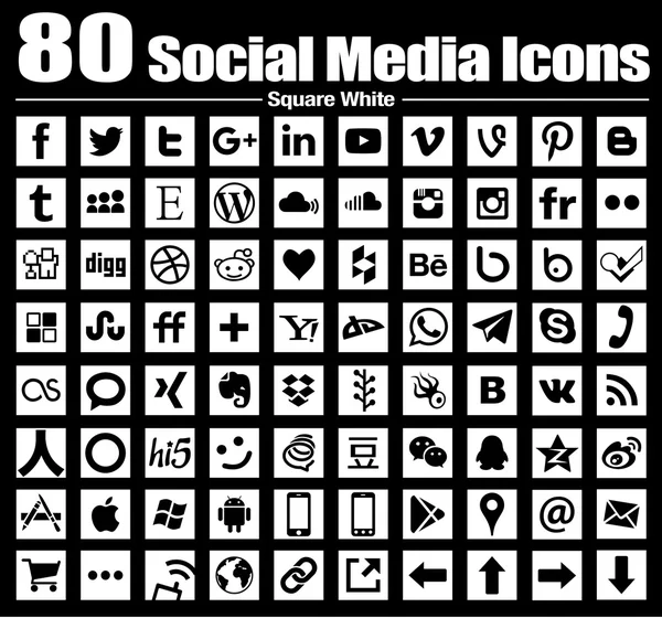 80 new Square Social Media Icons — Stockfoto