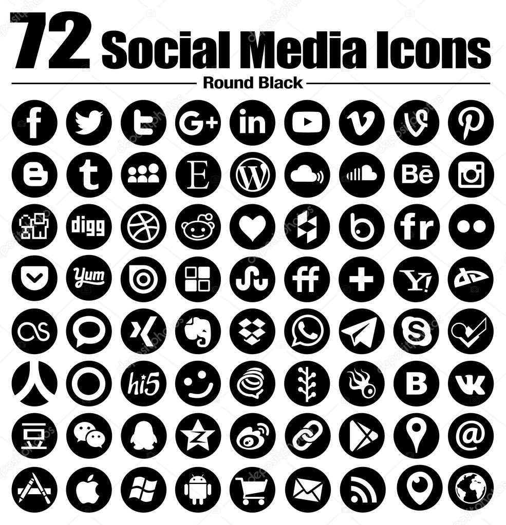 72 new Round social media icons - Vector, Black and white, transparent  background - the must have complete circle icon set Stock Vector Image by  ©dadartdesign #90709668