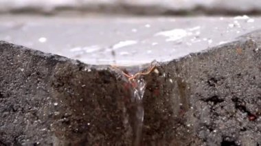 Beton bir olukta küçük bir su akıntısı