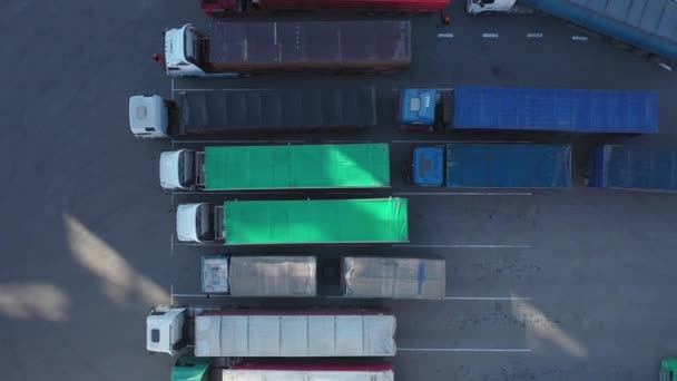 Nice Top View Lot Trucks Grain Trailers Waiting Unload Goods — Stock Video