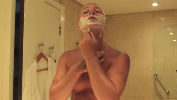 Caring Man Facial Hygiene Portrait Confident Black Guy White Beard — Stock Video