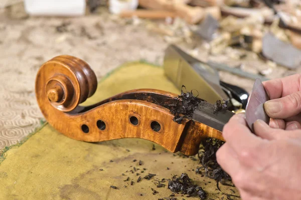 Handwerker arbeitet in Werkstatt Lautenbauer — Stockfoto