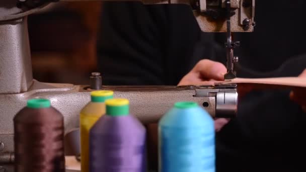 Artesano de cuero en el trabajo en su taller, Francia — Vídeos de Stock