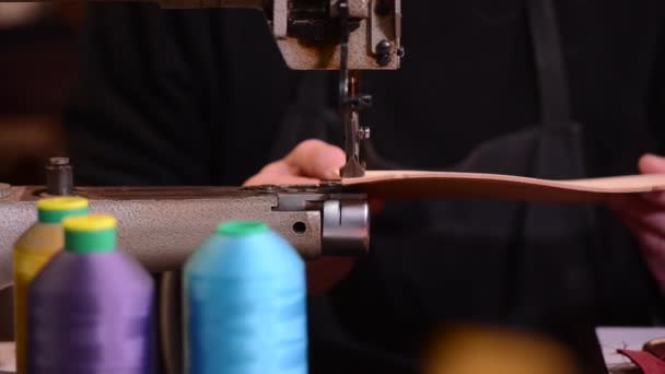 Artesano de cuero en el trabajo en su taller, Francia — Vídeos de Stock