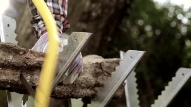 Komuta sizde bir günlük el testeresi closeup testere ile kesme