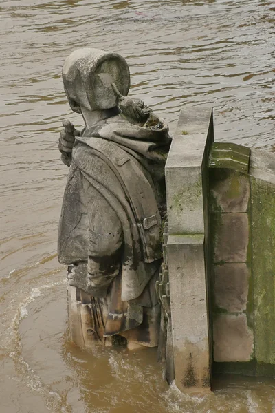 O Rio Sena, em Paris, está no seu nível mais alto há mais de 30 anos. Estátua de Zouave — Fotografia de Stock