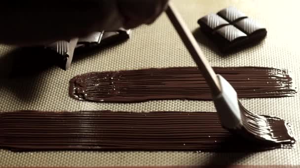 Pastelaria em sua oficina preparando registros de chocolate Yule — Vídeo de Stock