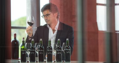 Winery içinde kırmızı şarap içme portre sırdaş şarap tüccarı