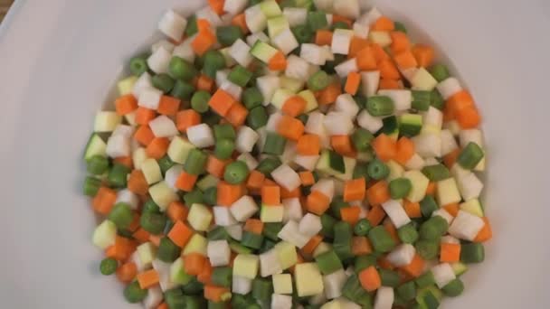 Macedonische salade, macedoine de legumes, gemengde groentesalade, Franse keuken — Stockvideo