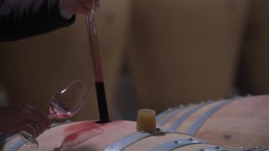 Şarap Üreticisi Şarap Mahzeninde Şarap Testi Yapıyor