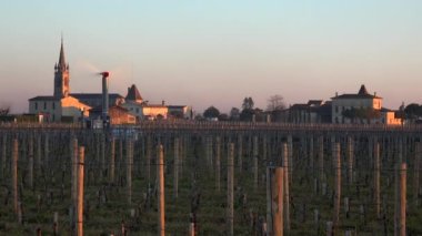 KADIN, POMEROL, HAVA TÜRKETLERİ VINEYARD 'DA HAVA KARIŞLARI BORDEAUX VINEYARD' IN SUB-ZERO TEMPERATÜRÜRLERİ