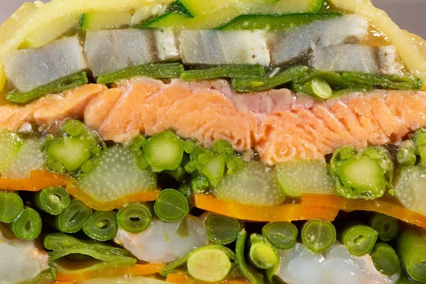 Recipe Marbled Vegetables Salmon Langoustines Terrine Salmon Vegetables Langoustines High — Stock Photo, Image