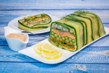 Mermer sebze, somon ve langoustine, terrine somon ve Langoustine tarifi.