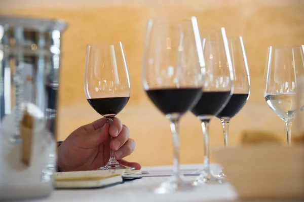 Вино виноградне червоне дегустація — стокове фото