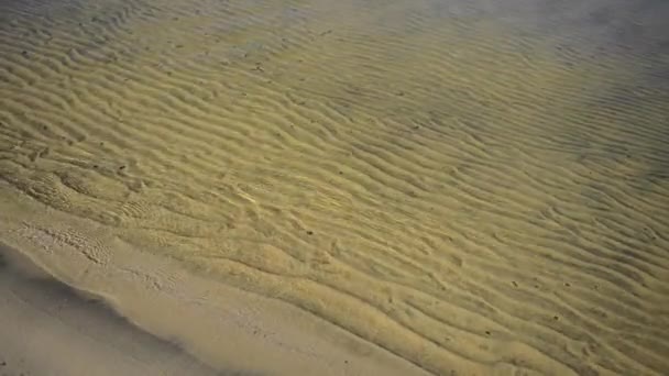 Deserted sandy beach with waves rolling in at nice weather — Stock Video