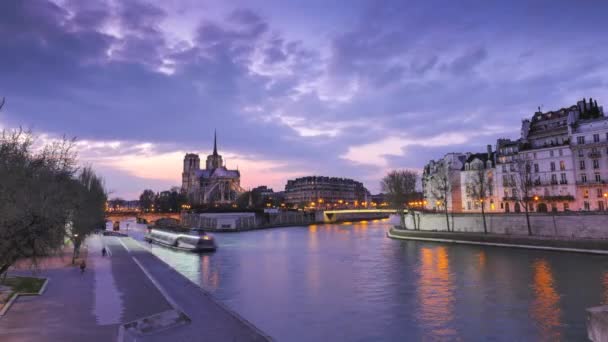Pont des Arts-Notre-Dame kathedraal, Paris, Frankrijk — Stockvideo
