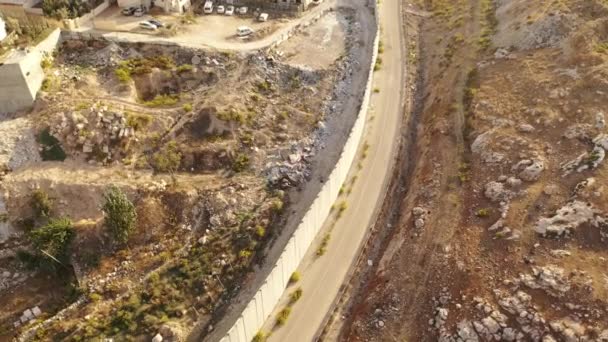 Israel Palestina Seguridad Muro Concreto Vuelo Aéreo Por Tarde Cerca — Vídeo de stock