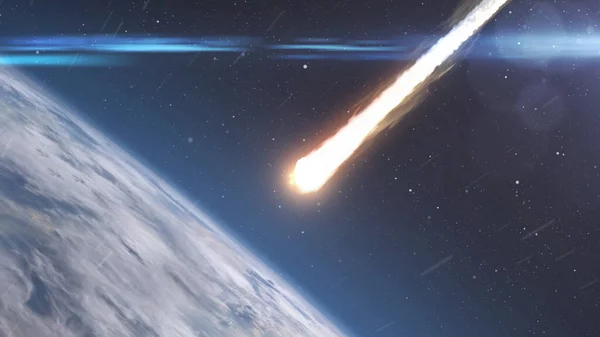 Renderowania Asteroid Meteoryt Oparzenia Atmosferze Ziemia Realistyczne Widzenie — Zdjęcie stockowe