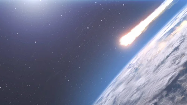 Renderowania Asteroid Meteoryt Oparzenia Atmosferze Ziemia Realistyczne Widzenie — Zdjęcie stockowe