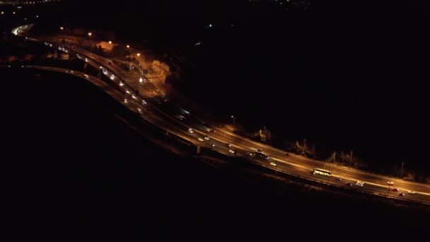 Auto Estrada Com Tráfego Noite Visão Aérea Drone Filmagem Tel — Vídeo de Stock