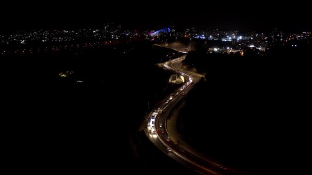 耶路撒冷1号主要入口公路 以色列Aerial Viewchord Bridge City Lights — 图库视频影像