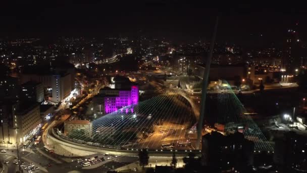 Gece Vakti Kudüs Akorları Köprüden Geçer Ana Giriş Kapısı Şehir — Stok video