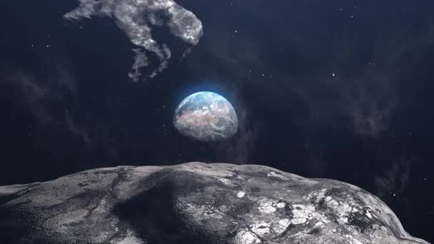 Dev Göktaşı Meteorlar Gezegen Dünya Gidiyorlar Sinema Görüntüsü Dış Uzay — Stok video