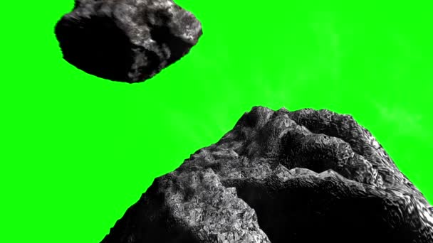 Asteroïden Kometen Vliegen Groene Achtergrond3D Weergave Van Filmische Visie Buitenruimte — Stockvideo