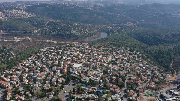 Jerusalem Green Mountains Water Dam Aerialdrone View Mevasert Zion Rooftops — Φωτογραφία Αρχείου