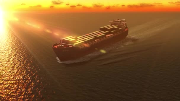 日没時にオープン海の貨物コンテナ船 航空ビュー黄金の時間に美しいショット 輸出の概念貨物 — ストック動画