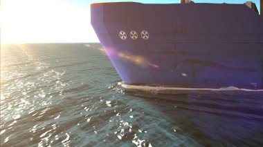 3D sunum- Konteynır gemisinin önü denizde yelken açıyor