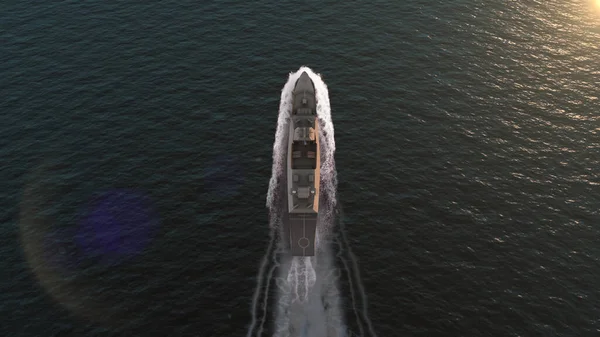 Tengerészeti Hajó Tengeri Légi Kilátó Madarak Kilátás Hadihajó Óceánban — Stock Fotó