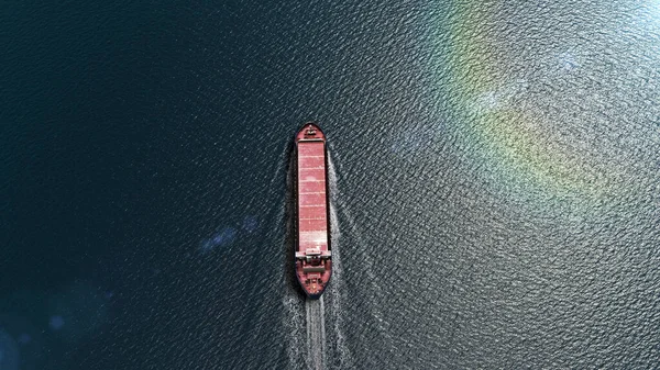 Αεροφωτογραφία Πλοίου Μεταφοράς Φορτίου Άδειο Στον Ωκεανό Εξαγόμενα Εμπορεύματα Από — Φωτογραφία Αρχείου