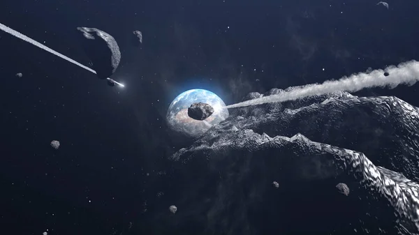 소행성들 과유성들이 지구로 향하고 — 스톡 사진