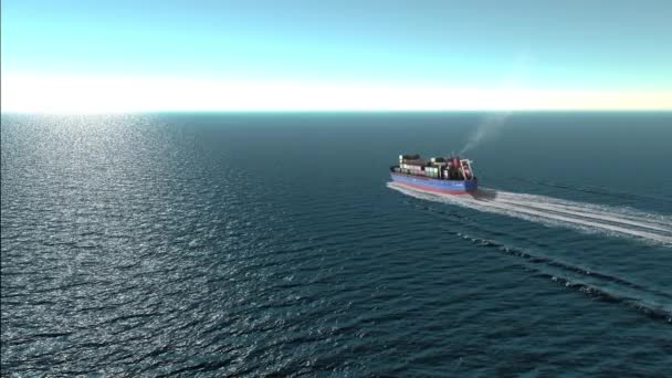 コンテナオープン海での貨物船 航空ビュー 貨物ヤードポートからカスタム海の概念貨物輸送に貨物をエクスポート船で — ストック動画