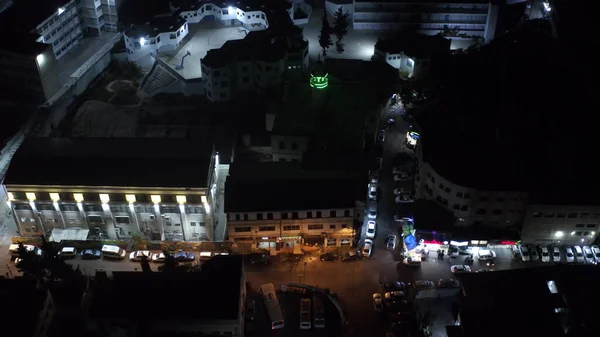 Palästinensische Moschee Mit Grünen Lichtern Und Straße Nachtaufnahme Drohnenblick Über — Stockfoto