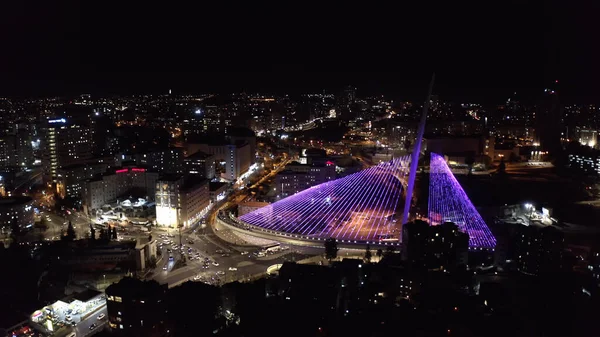 Kudüs Şehri Gece Hava Görüntüsü Akorları Köprü Gecesi Ana giriş trafiği ve Calatrava Köprüsü, Drone Manzarası