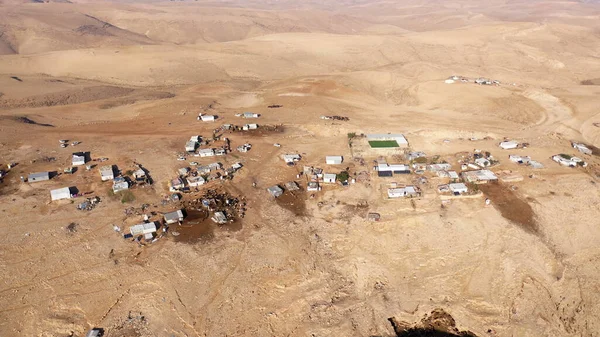 Bedouin camp Isolated in Judaean desert Aerial viewDrone footage over Bedouin outpost Close to Israeli City Maale Adumim Aerial, Israel