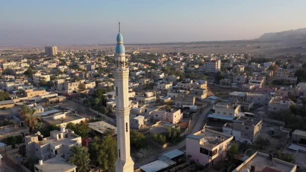 Mešita Tower Minaret Městě Jericho Ptačími Letecký Pohleddron Pohled Město — Stock video