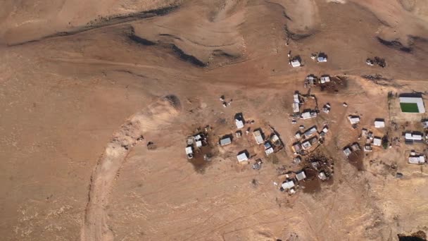 Beduínský Tábor Izolovaný Židovské Poušti Letecký Pohled Letecké Záběry Nad — Stock video