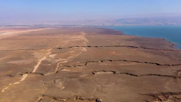 Veduta Aerea Sul Mar Morto Gorge Giordania Fiume Linea Accordo — Video Stock