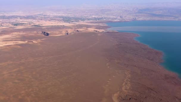 Jordania Desembocadura Del Río Mar Muerto Vista Aéreaacuerdo Paz Línea — Vídeos de Stock